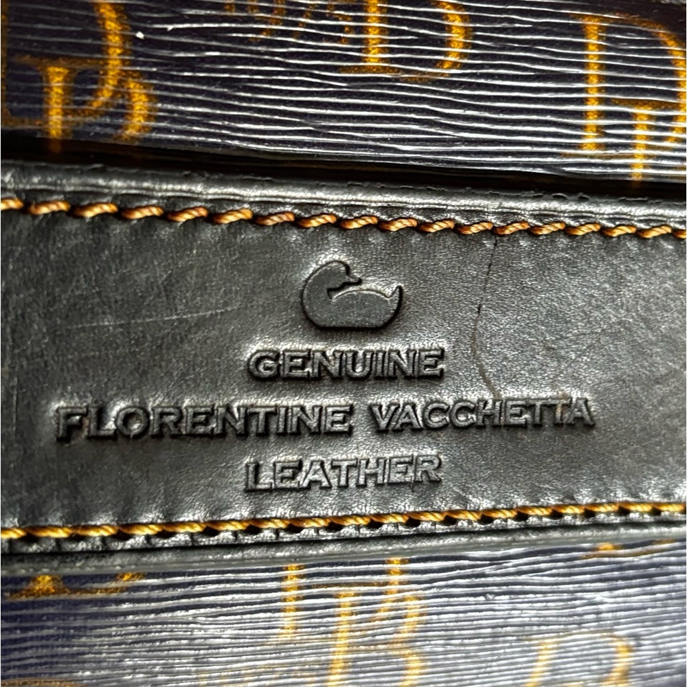 Dooney Bourke Monogram Pattern Navy and Brown Satchel Handbag - Picture 5 of 15